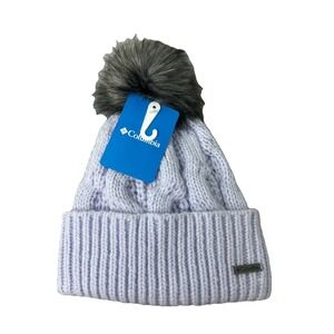 Columbia Women's Boundless Days Cable Knit Pom Beanie O/S Snowdrift-Lavender New